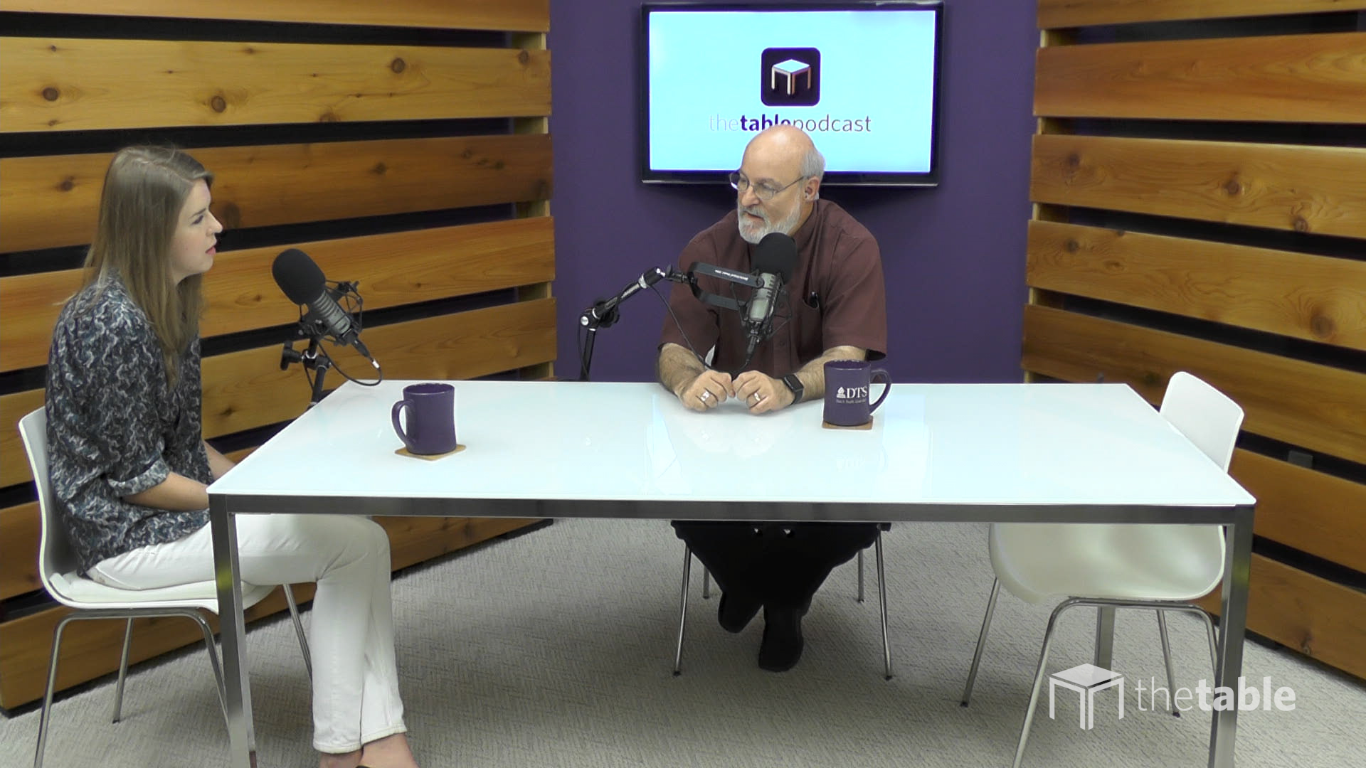 Dr. Bock and Janie Stephens recording The Table podcast
